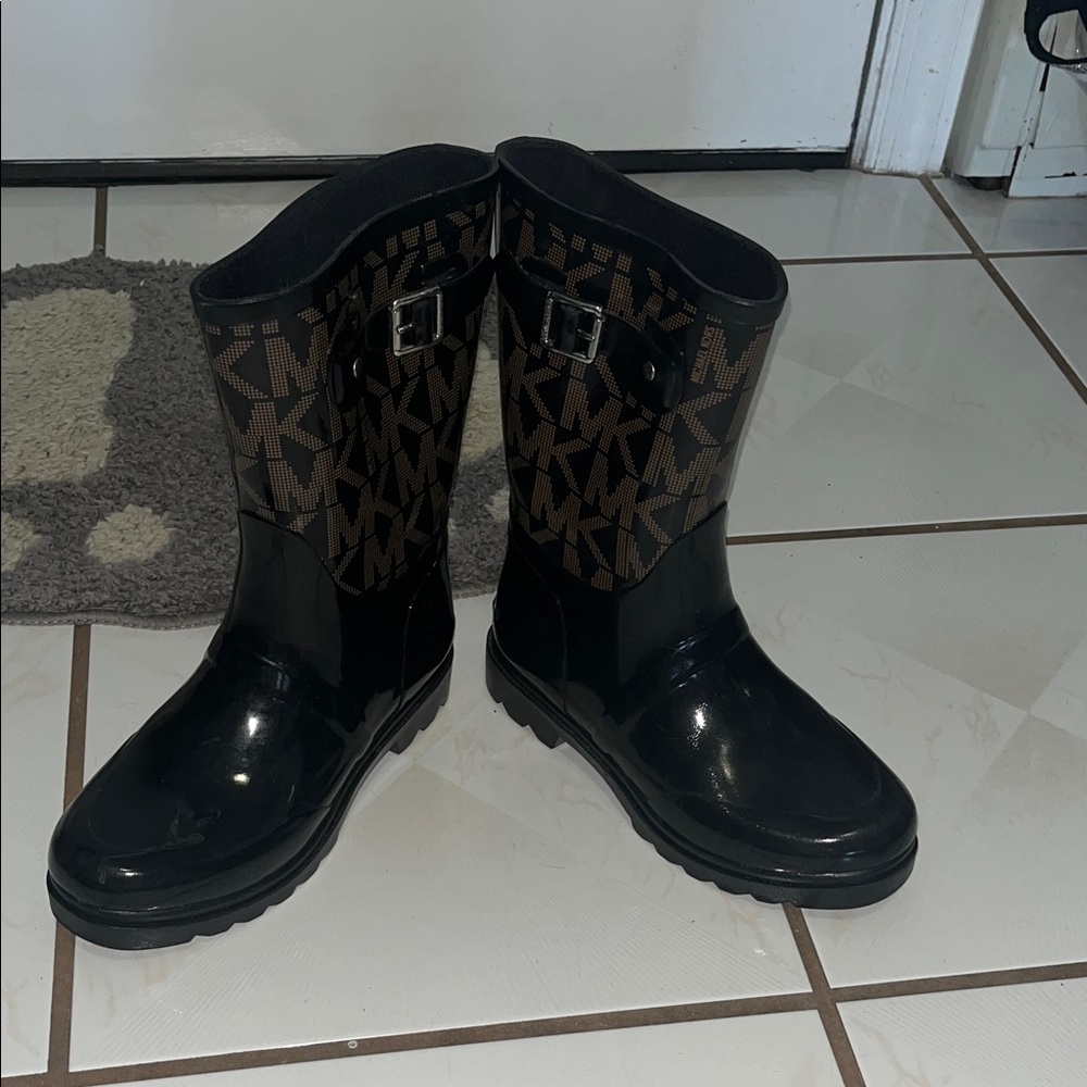 Michael Kors Black and Brown Logo Rain Boots